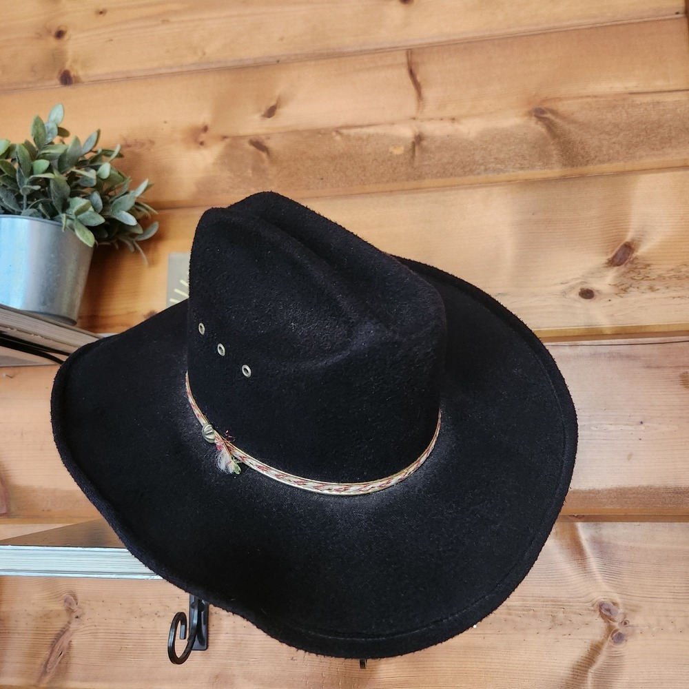 Western Express Brown Felt Cowboy Hat Mens Size 6 5/8 Mexico Ribbon Trim Vintage - Picture 2 of 8